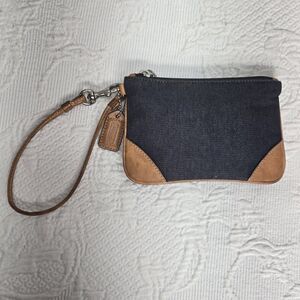 Y2K Coach Original 6782 Indigo Blue Denim Tan Leather Wristlet Wallet Coin Pouch